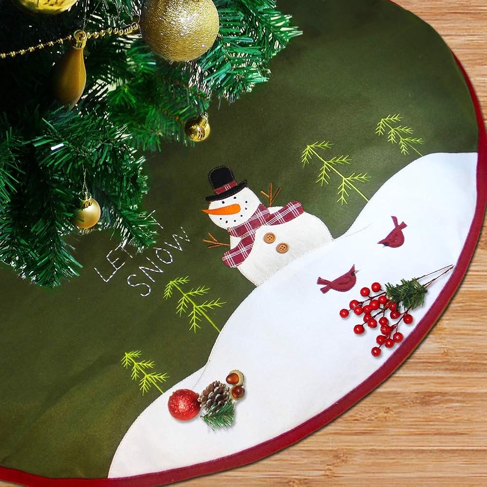 Lulu Home 48 inches Christmas Tree Skirt, Snowman Double Layers Xmas Tree Skirt for Christmas Decorations