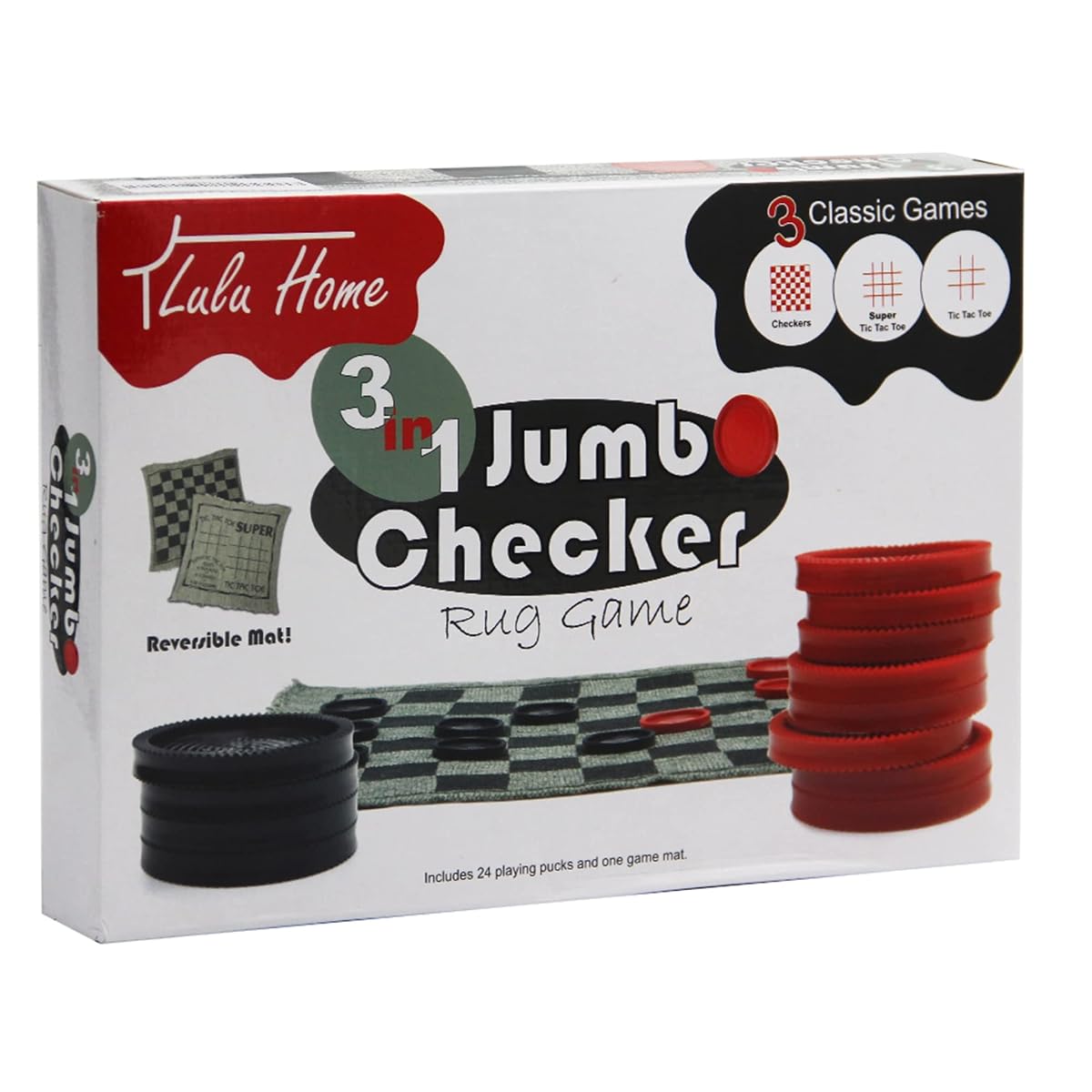 Lulu Home Jumbo Checkers, Giant 3-in-1 Checkers Game Rug Board Game Set, 2 Players - imagen de detalle 5