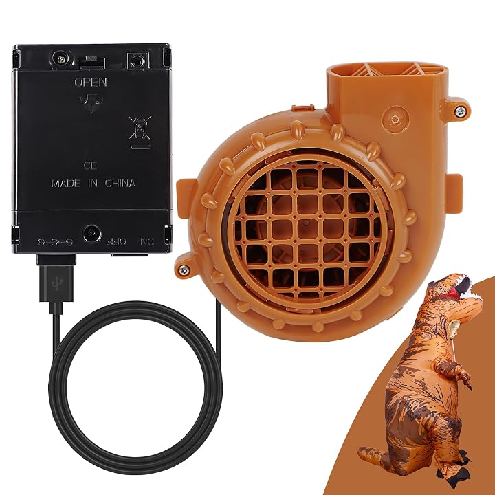 Lulu Home Blower Fan for Inflatable Costume, Mini Air Blower Portable Battery Operated USB Fan Replacement for All Kinds of Halloween Inflatable Suits Inflatable Dinosaur T-Rex Costumes, Brown