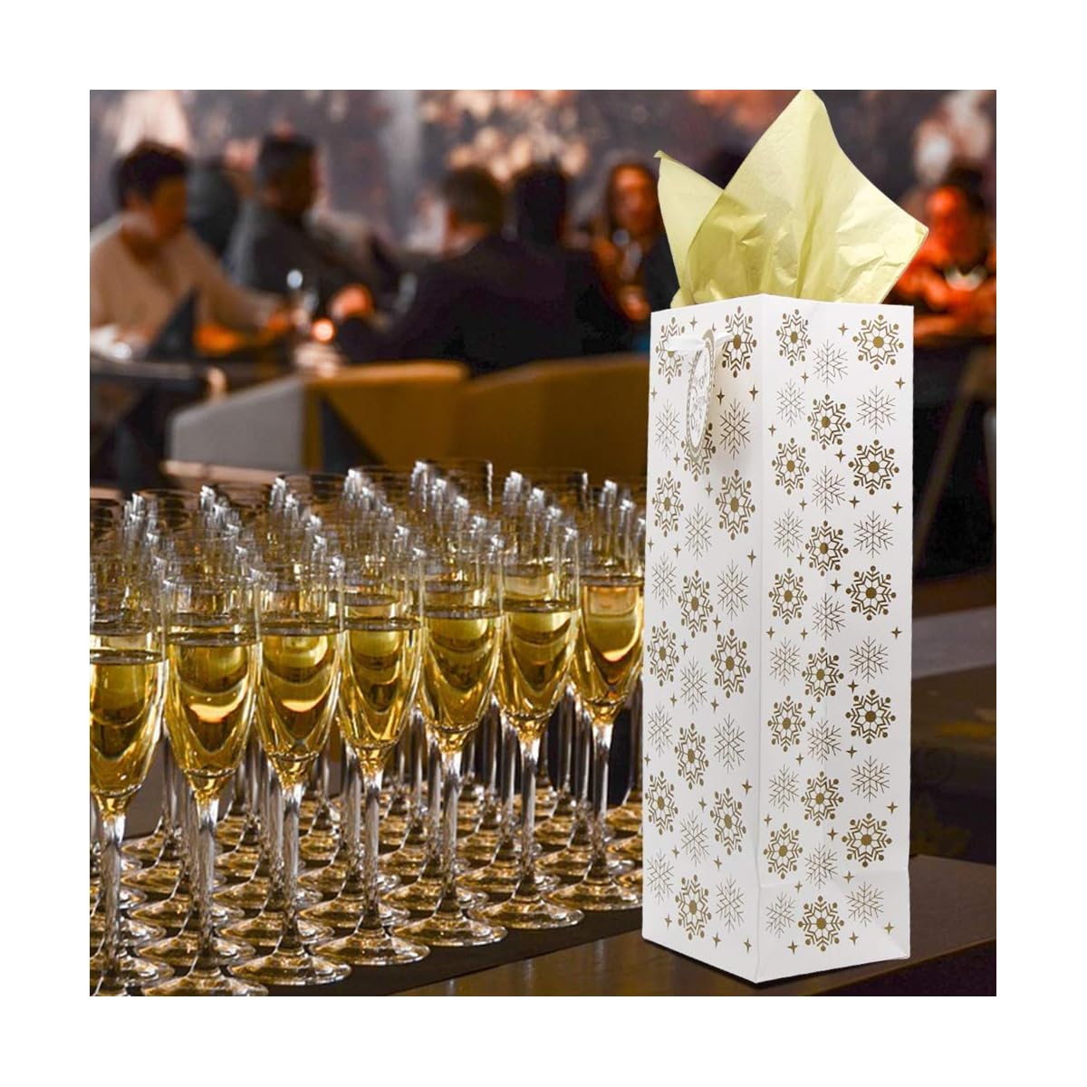 Lulu Home 12 Pcs Golden Bottle Gift Bags with Tissue Paper, Heavy Duty Xmas Bottle Cover with Tags for Holiday Decoration, Party Favors - imagen de detalle 5