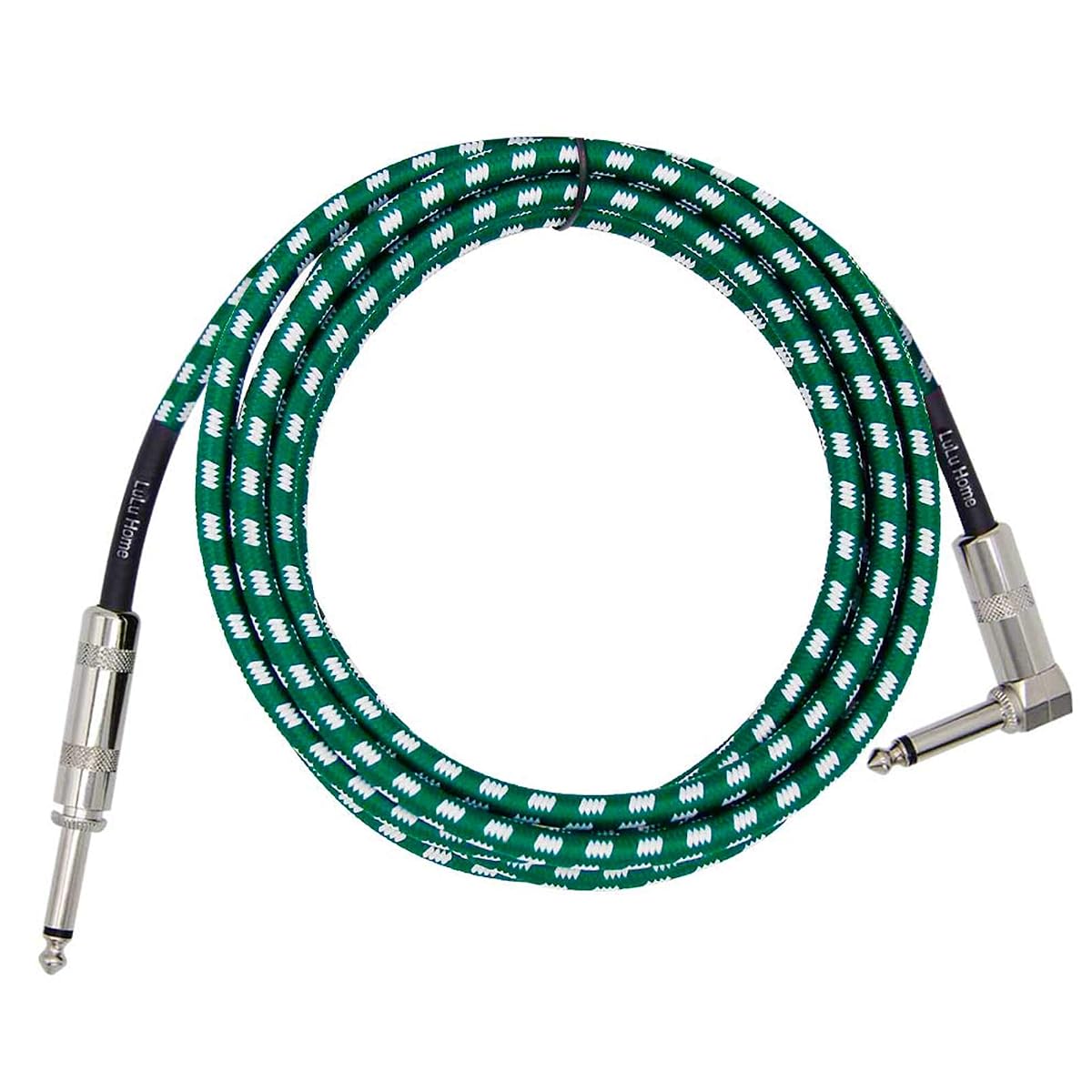 Lulu Home 10 Feet Guitar Cable, Professional Instrument Cable, Straight 1/4" TS to Right Angle 1/4" TS for Electric Guitar, Bass, Pro Audio, Green-White - imagem de detalhe 5