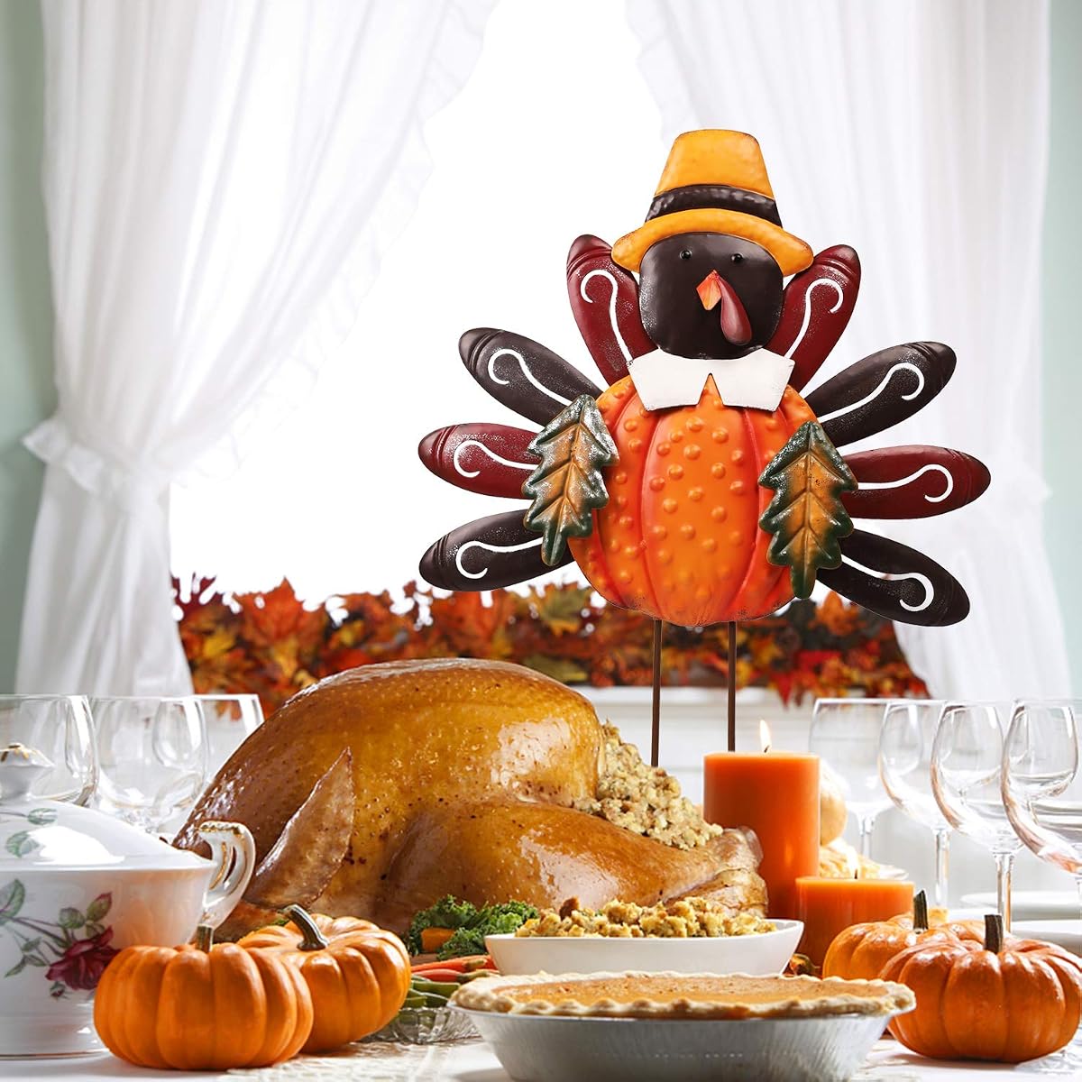 Lulu Home Thanksgiving Turkey Decors, Set of 2 Metal Turkey Standing Fall Decorations, Happy Thanksgiving Autumn Fall Outdoor Decorations - imagen de detalle 2