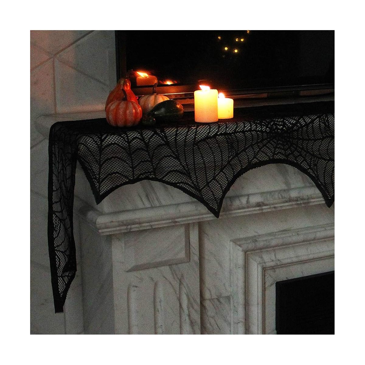Lulu Home Halloween Fireplace Decorations, Fireplace Mantle Scarf Cover, Black Lace Spider Web for Door, Window and Flowerbeds Decoration, Halloween Party Supplies - 细节图 3