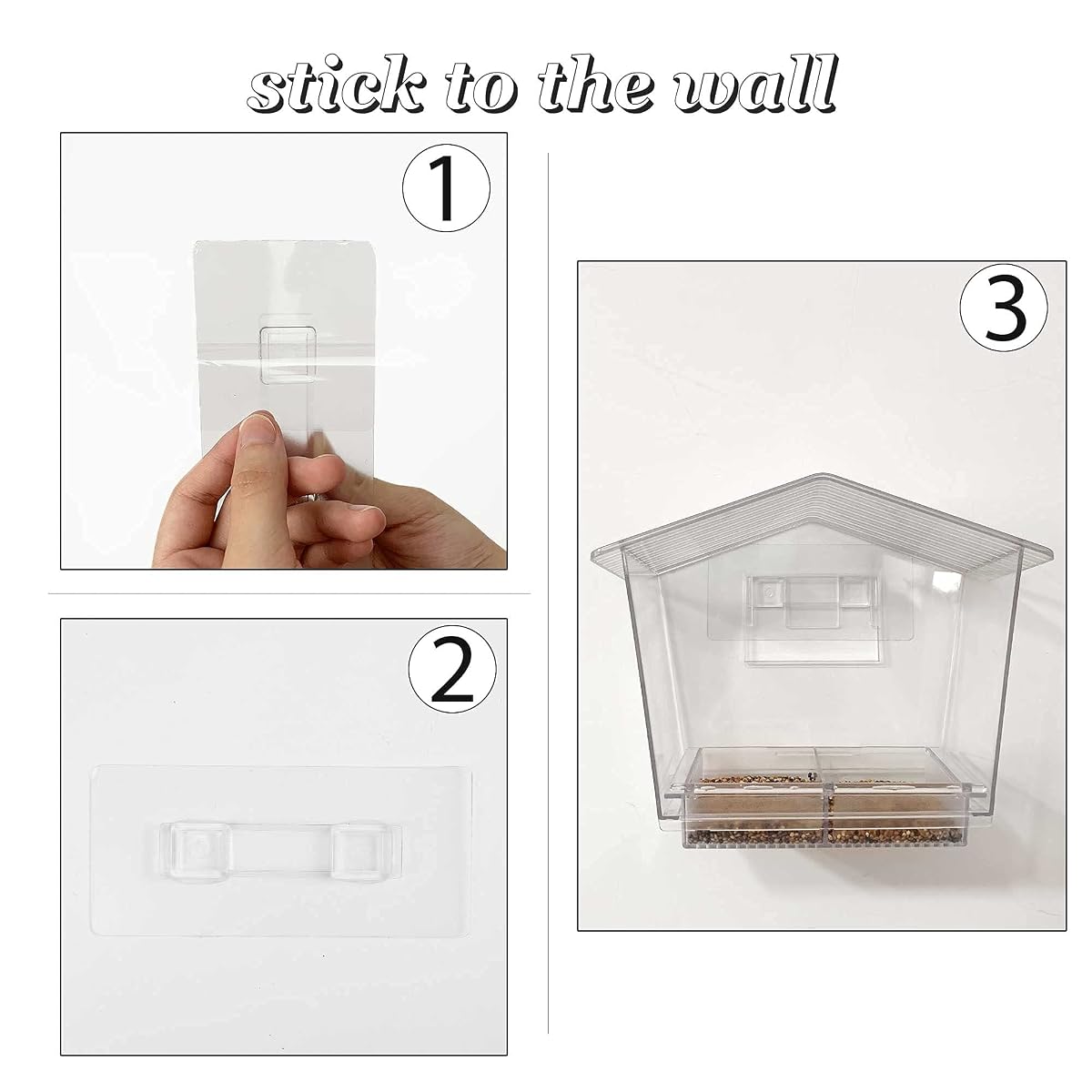 Window Bird Feeder, 10 X 7 X 5 Inch Clear Acrylic House Window Mount Bird Seed Feeder with Removable Sliding Tray and Drain Holes for Cardinal Bird Outside - 细节图 4