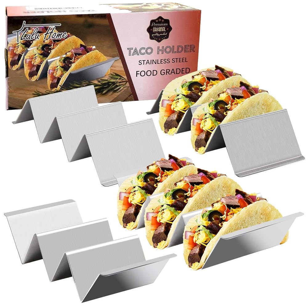 Lulu Home Taco Holders, Stainless Steel Taco Trays, Oven, Grill and Dishwasher Safe, Good Holder Stand On Table (4 Pack)