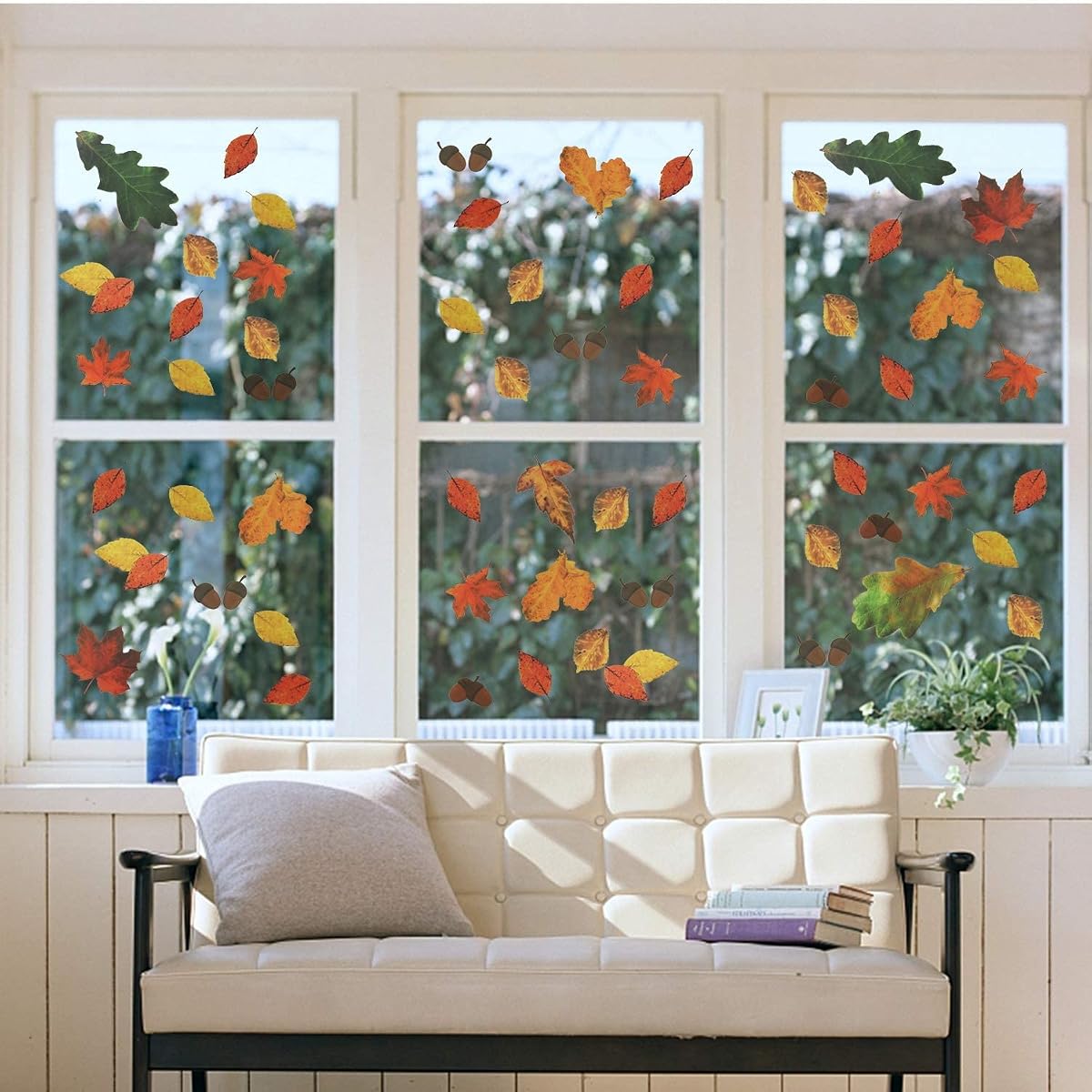 Lulu Home 180 Pieces Fall Maple Leave Window Stickers, Thanksgiving Day Window Clings Decorations Autumn Decals Shaped in Oak Leaves, Acorns Party Decor Ornaments - imagen de detalle 5
