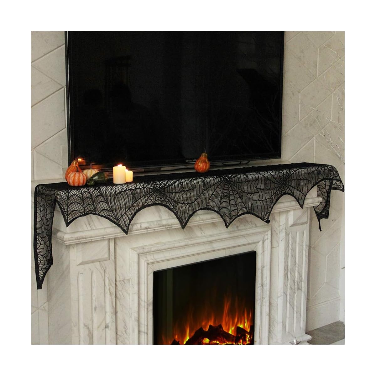 Lulu Home Halloween Fireplace Decorations, Fireplace Mantle Scarf Cover, Black Lace Spider Web for Door, Window and Flowerbeds Decoration, Halloween Party Supplies - 细节图 5