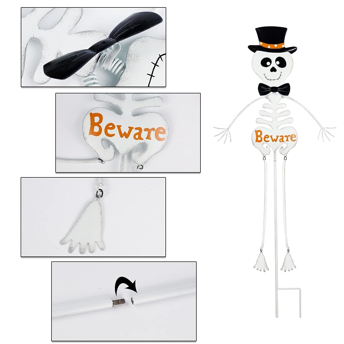 Lulu Home Halloween Yard Stake, 34.6" Metal Well Dressed Standing Skeletons, Outdoor Garden Lawn Driveway Yard Sign for Day of the Dead Halloween Decorations - imagen de detalle 2