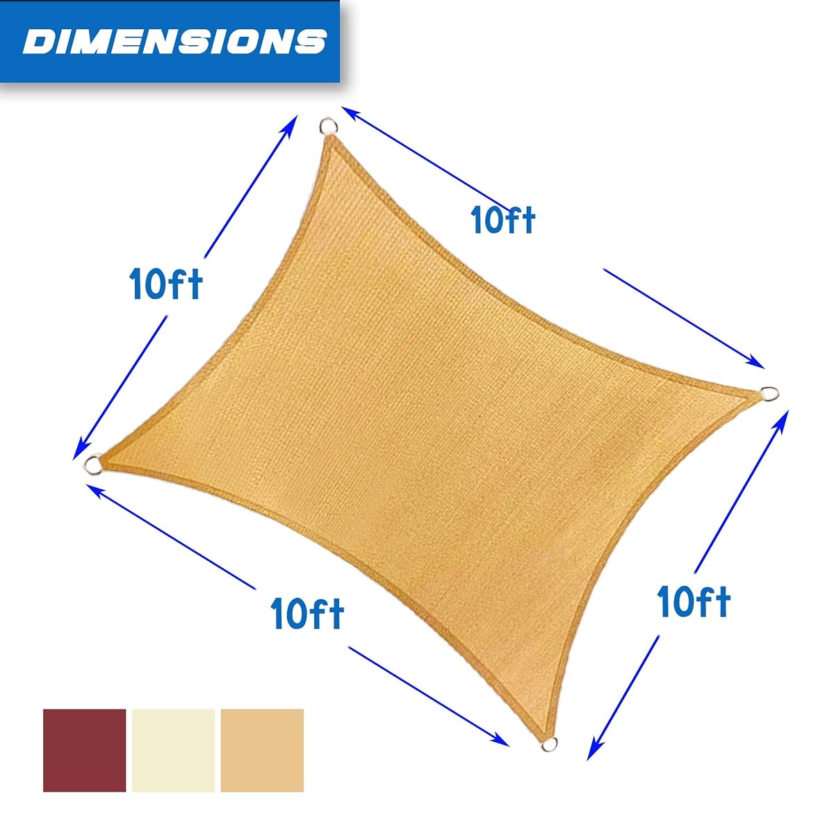 Lulu Home 10'x10' Square Sun Shade Sail, UV Block Shade Sail, Outdoor Sun Shade Canopy for Patio Backyard Garden, Sand - imagen de detalle 1