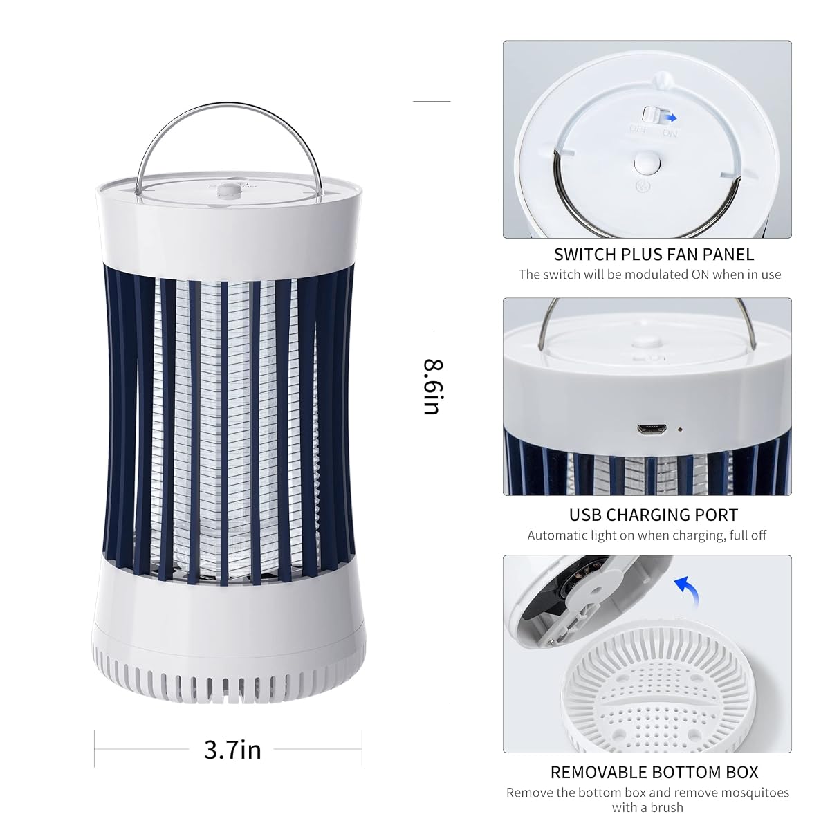 Lulu Home Indoor Bug Zapper with Fan, 1500V High Voltage Lighted Mosquito Lamp Trap, USB Cable Chargeable & Plug-in Using Electric Insect Killer Catching Moth Mosquitoes Gnat Fruit Flies - imagen de detalle 1