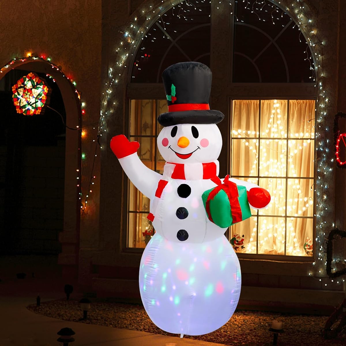 Lulu Home Christmas Yard Decorations, 5 FT Inflatable Lighted Snowman with Rotating Projection Lamp, Xmas Blow Up Inflatable Snowman Outdoor Indoor Decorations - imagen de detalle 5
