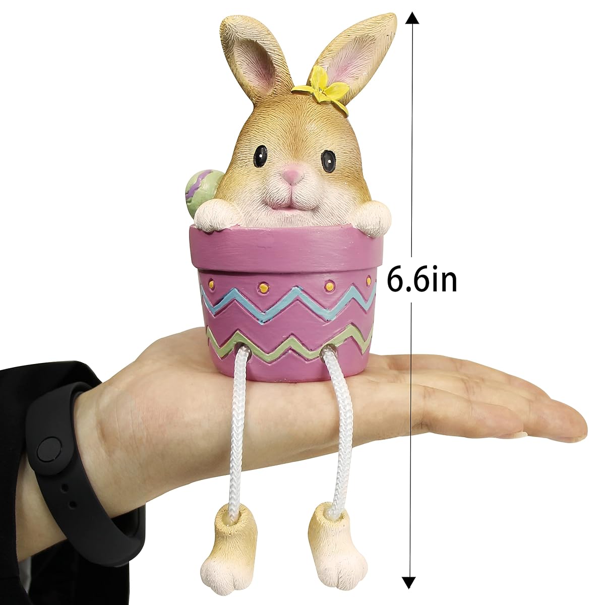 Lulu Home Easter Bunny Figurine, Set of 2 Resin Pot Bunny Shelf Sitters with Dangling Legs, Cute Modern Easter Statue Tabletop Sculpture Centerpieces Decorations - imagen de detalle 1