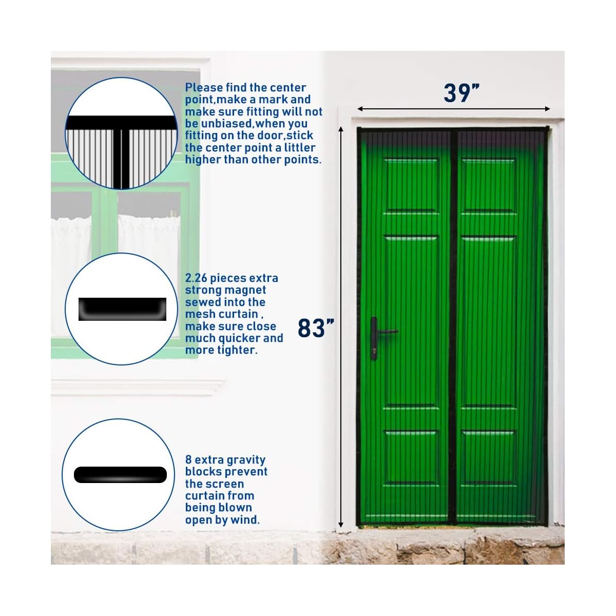 Lulu Home Magnetic Screen Door, Reinforced Screen Door Curtain with Full Frame Seal and Durable Mesh, Fits 39" W x 83" H Door - imagem de detalhe 3