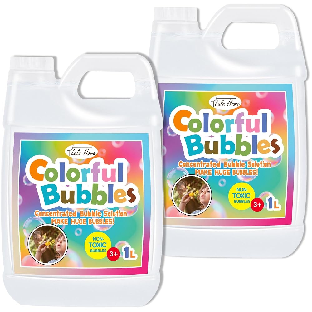Lulu Home 2 Packs Bubble Concentrated Solution, Each 1 L/ 33.8 OZ Bubble Refill Solution for Kids Bubble Machine, Giant Bubble Wand, Bubble Blower Toys, Birthday Party Favors (White Bottle)