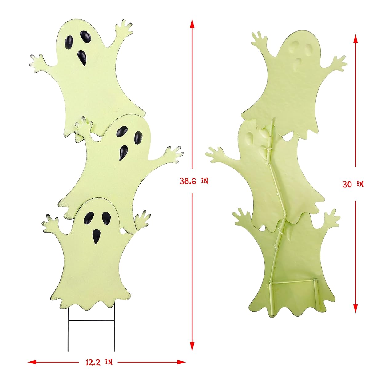 Lulu Home Halloween Yard Stake, 38.6" Glow in The Dark Metal Stacked Ghost with Green Fluorescent Layer, Halloween Yard Sign Stakes for Outdoor Front Yard Lawn Garden Decorations - imagen de detalle 1