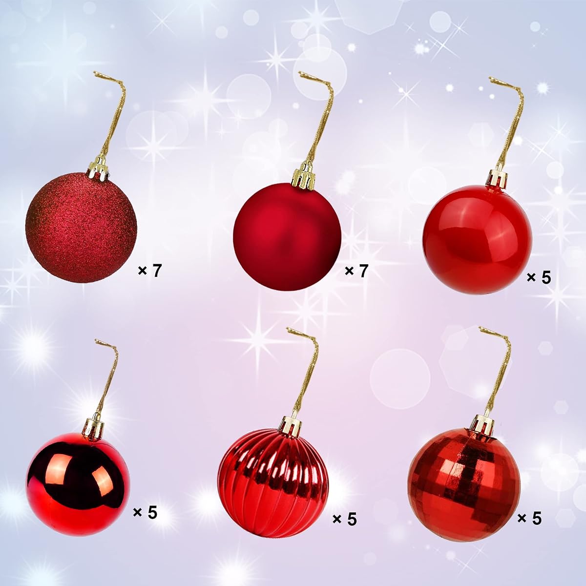 Lulu Home Christmas Ball Ornaments, 34 Ct 1.57" Pre-Strung Hanging Ornament Decorations, Xmas Shatterproof Plastic Balls for Holiday Party Wreath Garlands Trees, Red - imagem de detalhe 1