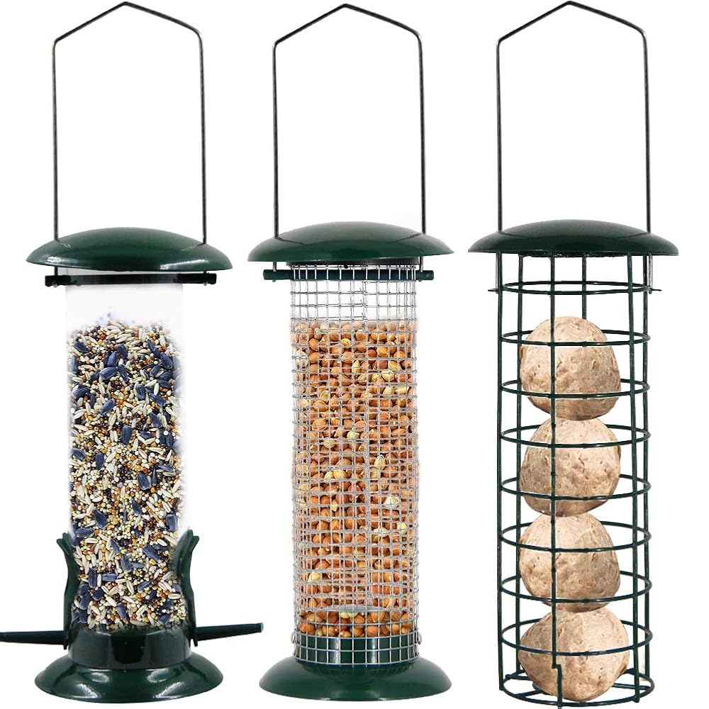 Lulu Home Hanging Bird Feeder, Set of 3 Tube Bird Feeders for Outside Hanging, Wild Bird Seed Feeders for Cardinal Birds