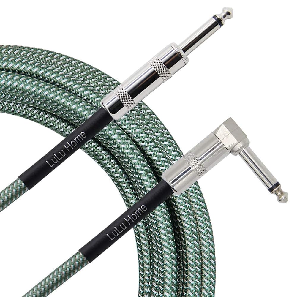 Lulu Home 10 Feet Guitar Cable, Professional Instrument Cable, Straight 1/4" TS to Right Angle 1/4" TS for Electric Guitar, Bass, Pro Audio (Green)
