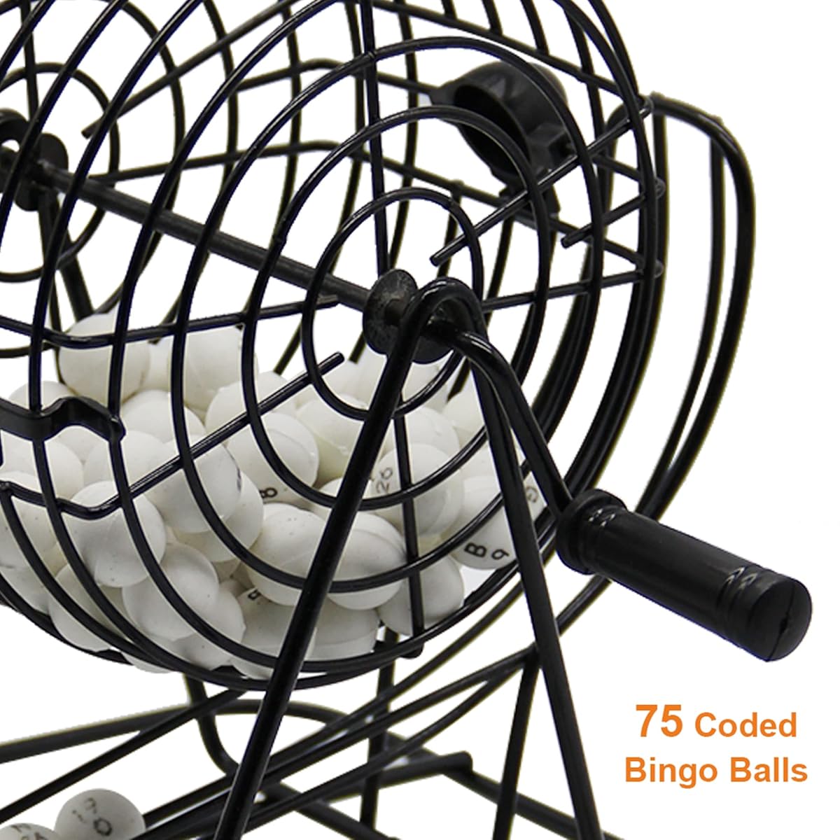 Lulu Home Bingo Game Set , 8 Inch Metal Bingo Cage Include 3/5 Inch White Balls, Bingo Chips, Bingo Board, 18 Bingo Cards, Black - imagen de detalle 5