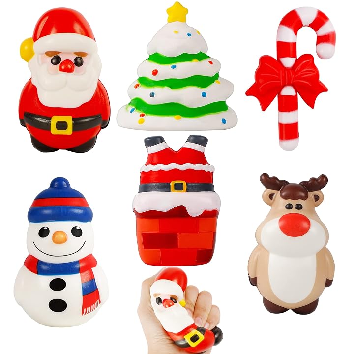 Lulu Home Christmas Party Favors, 6 Pack Jumbo Squishy Slow Rising Toys Set, Christmas Stress Relief Cute Sensory Toys for Boys Girls Trick or Treat Party Supplies