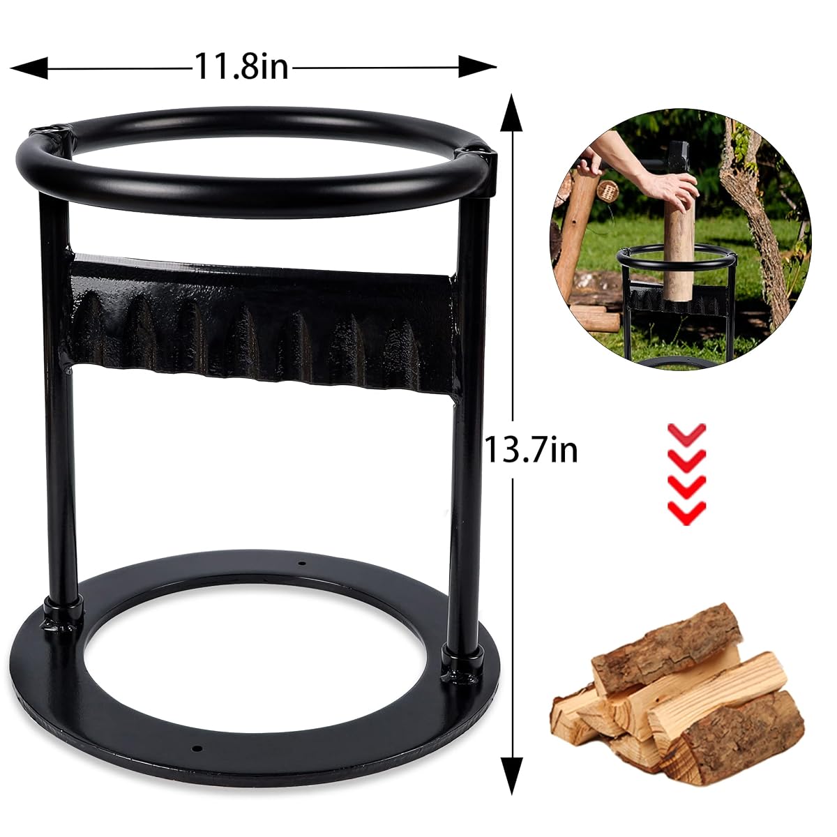 Lulu Home Hand Kindling Splitter, Cast Iron Firewood Splitting Kindling Chopper, Manual Log Wood Cutter on the Ground for Fireplace/Bonfire/Barbecue, 11.8" Dia X 13.7" H - imagen de detalle 1
