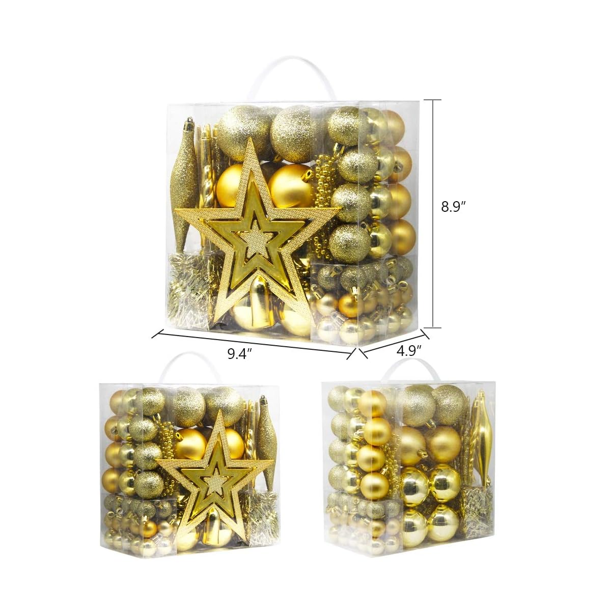 Lulu Home Assorted Christmas Tree Ornaments Set, 75 Pieces Golden Shatterproof Balls Xmas Seasonal Decorations for Easter Decoration, Pre-Strung - imagen de detalle 1