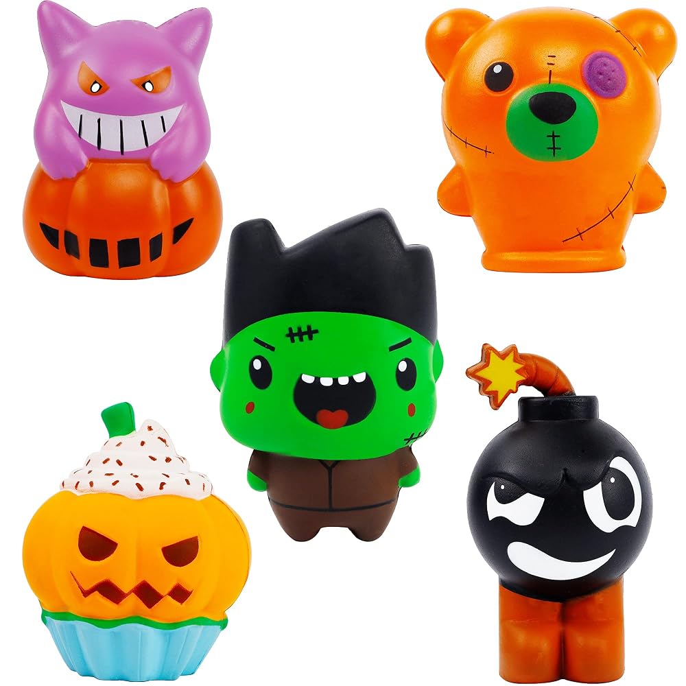 Lulu Home Halloween Party Favors, 5 Pack Jumbo Squishy Slow Rising Toys Set, Halloween Stress Relief Cute Sensory Toys for Boys Girls Trick or Treat Party Supplies