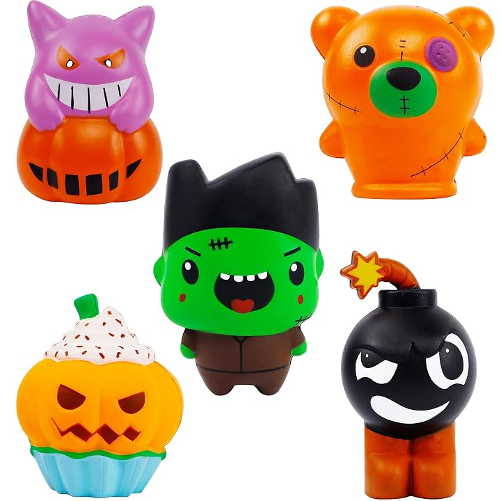 Lulu Home Halloween Party Favors, 5 Pack Jumbo Squishy Slow Rising Toys Set, Halloween Stress Relief Cute Sensory Toys for Boys Girls Trick or Treat Party Supplies