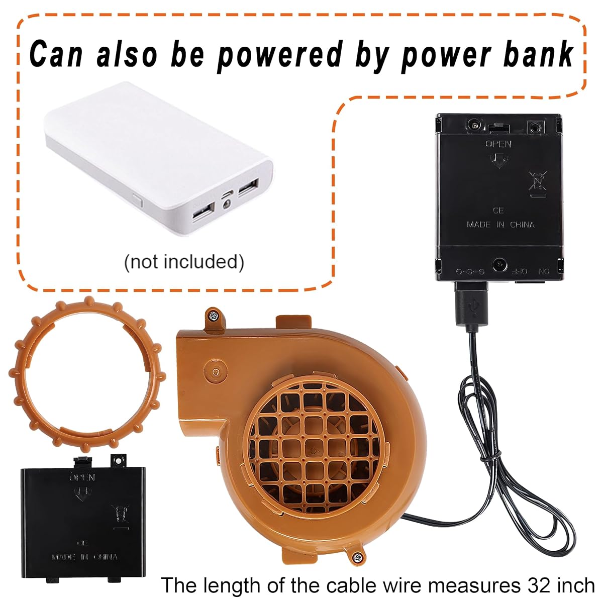 Lulu Home Blower Fan for Inflatable Costume, Mini Air Blower Portable Battery Operated USB Fan Replacement for All Kinds of Halloween Inflatable Suits Inflatable Dinosaur T-Rex Costumes, Brown - 细节图 2