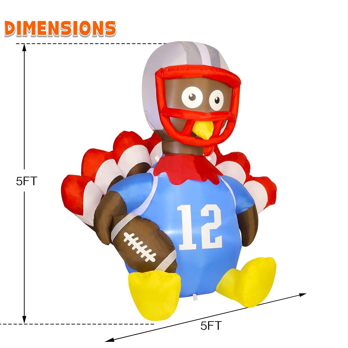 Lulu Home Thanksgiving Inflatable Decoration Outdoor, 5 FT Air Blown American Football Turkey with Built in Lights, Blown Up Helmet Rugby Turkey for Fall Outdoor Holiday Yard Lawn Garden Decoration - imagem de detalhe 1