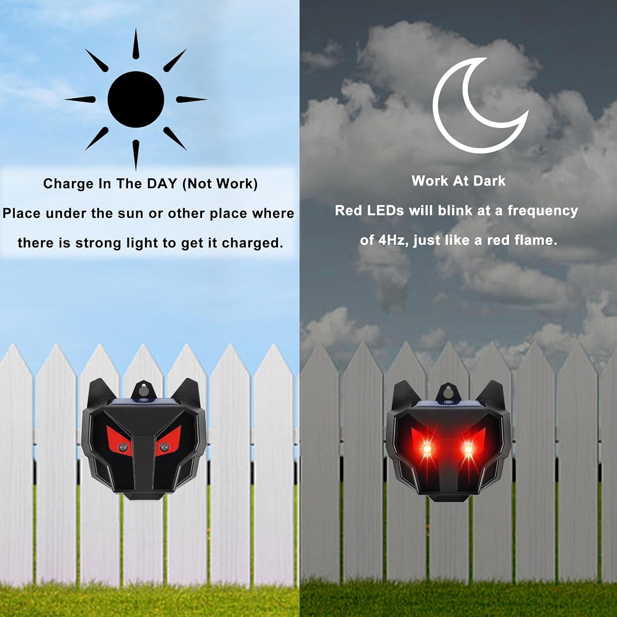 Lulu Home 4 Packs Solar Animal Repeller, Nocturnal Predator Deterrents with Red LED Flashing Lights Drive Away Raccoons, Deer, Skunks, Coyotes, Birds, Foxes from Chicken Coop Yard Farm - imagem de detalhe 2