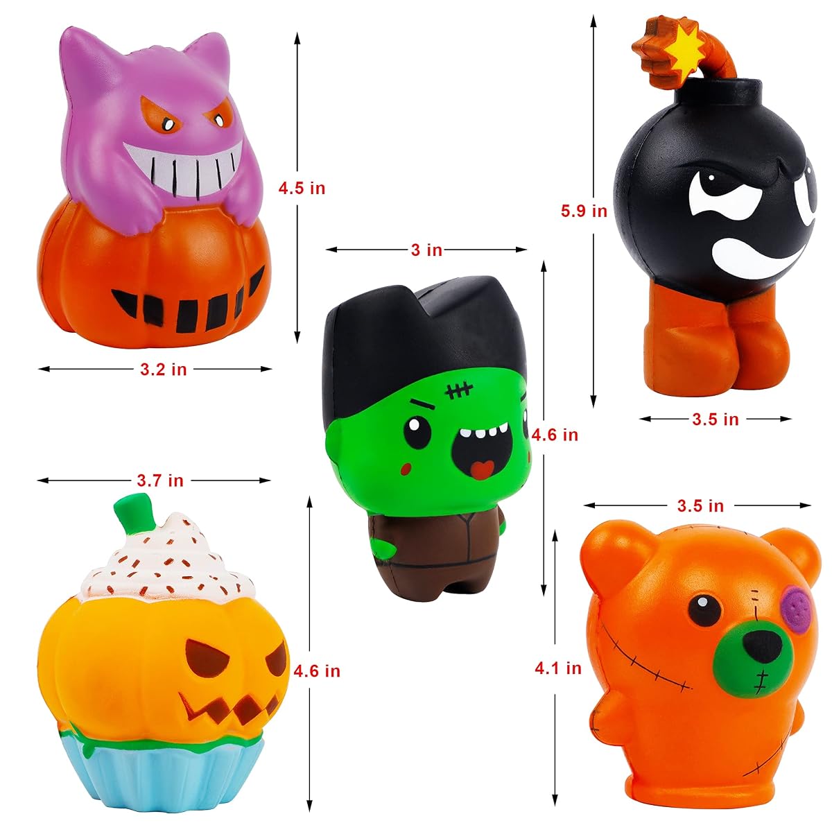 Lulu Home Halloween Party Favors, 5 Pack Jumbo Squishy Slow Rising Toys Set, Halloween Stress Relief Cute Sensory Toys for Boys Girls Trick or Treat Party Supplies - 细节图 1
