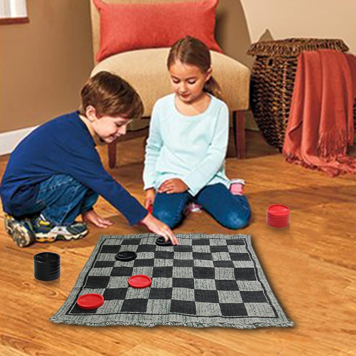 Lulu Home Jumbo Checkers, Giant 3-in-1 Checkers Game Rug Board Game Set, 2 Players - imagen de detalle 6