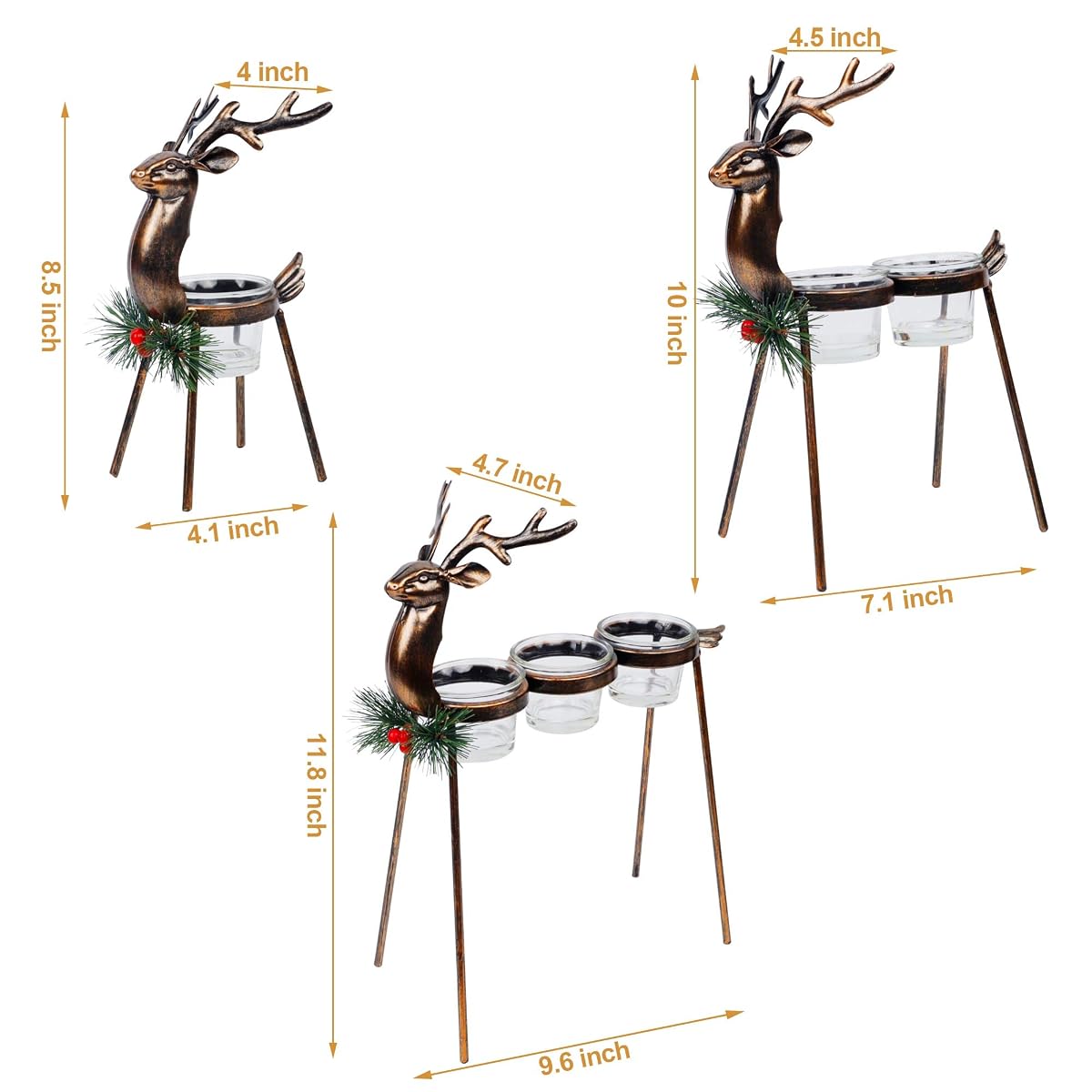 Lulu Home Set of 3 Metal Reindeer Tea Light Candle Holders, Christmas Candle Holders with 3 Sizes - 11.8" H, 10" H, 8.5" H, Christmas Reindeer Table Decoration for Holiday, Wedding, Housewarming - detail image 2