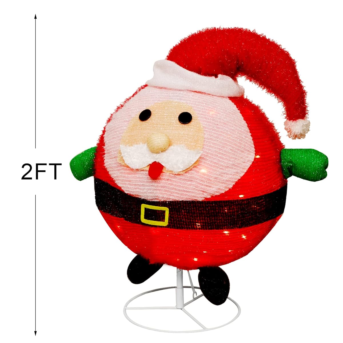 Lulu Home 23.6 Inch 48 LED Lighted Ball-Like Collapsible Santa Clause Ornaments with Clear Lights, Plug-in Foldable Light Up Adorable Father Christmas Yard Decor - imagem de detalhe 1
