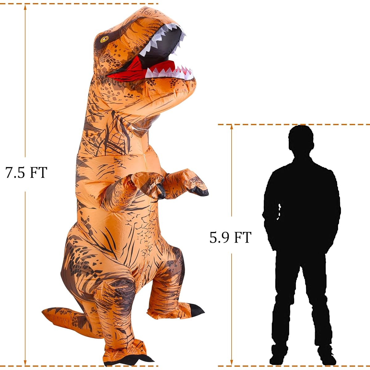 Lulu Home Halloween Dinosaur Costume, Inflatable T-Rex Dinosaur Costume for Adults, Brown (7.5FT) - imagem de detalhe 1