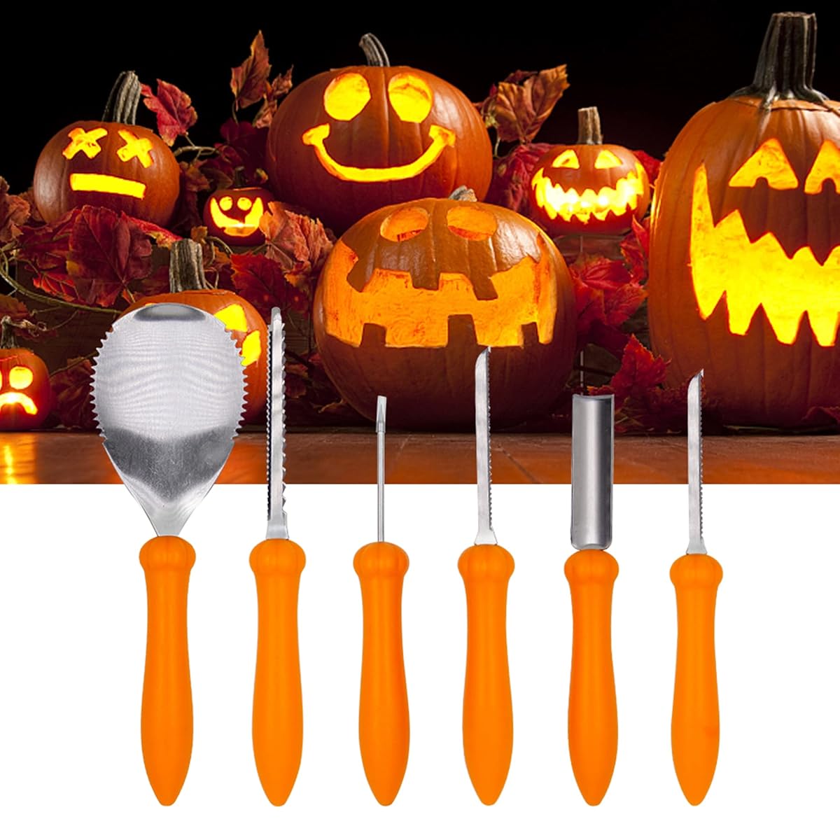 Lulu Home Halloween Pumpkin Carving Kit, 13 Pieces Professional Pumpkin Cutting Supplies for Jack-O-Lanterns with Jar - imagem de detalhe 2
