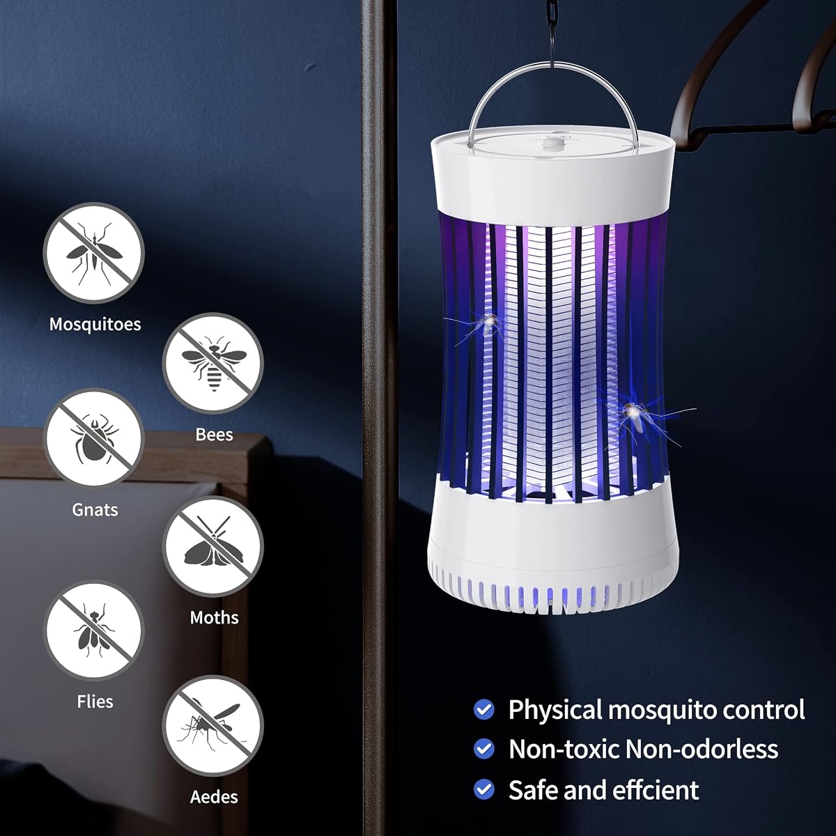 Lulu Home Indoor Bug Zapper with Fan, 1500V High Voltage Lighted Mosquito Lamp Trap, USB Cable Chargeable & Plug-in Using Electric Insect Killer Catching Moth Mosquitoes Gnat Fruit Flies - imagen de detalle 2
