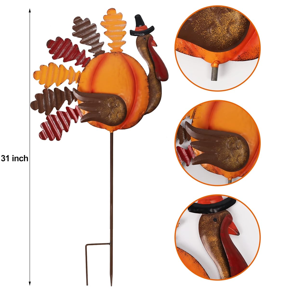Lulu Home Thanksgiving Turkey Decors, Set of 2 Metal Turkey Stakes Fall Decor, Happy Thanksgiving Autumn Fall Outdoor Decorations - detail image 1
