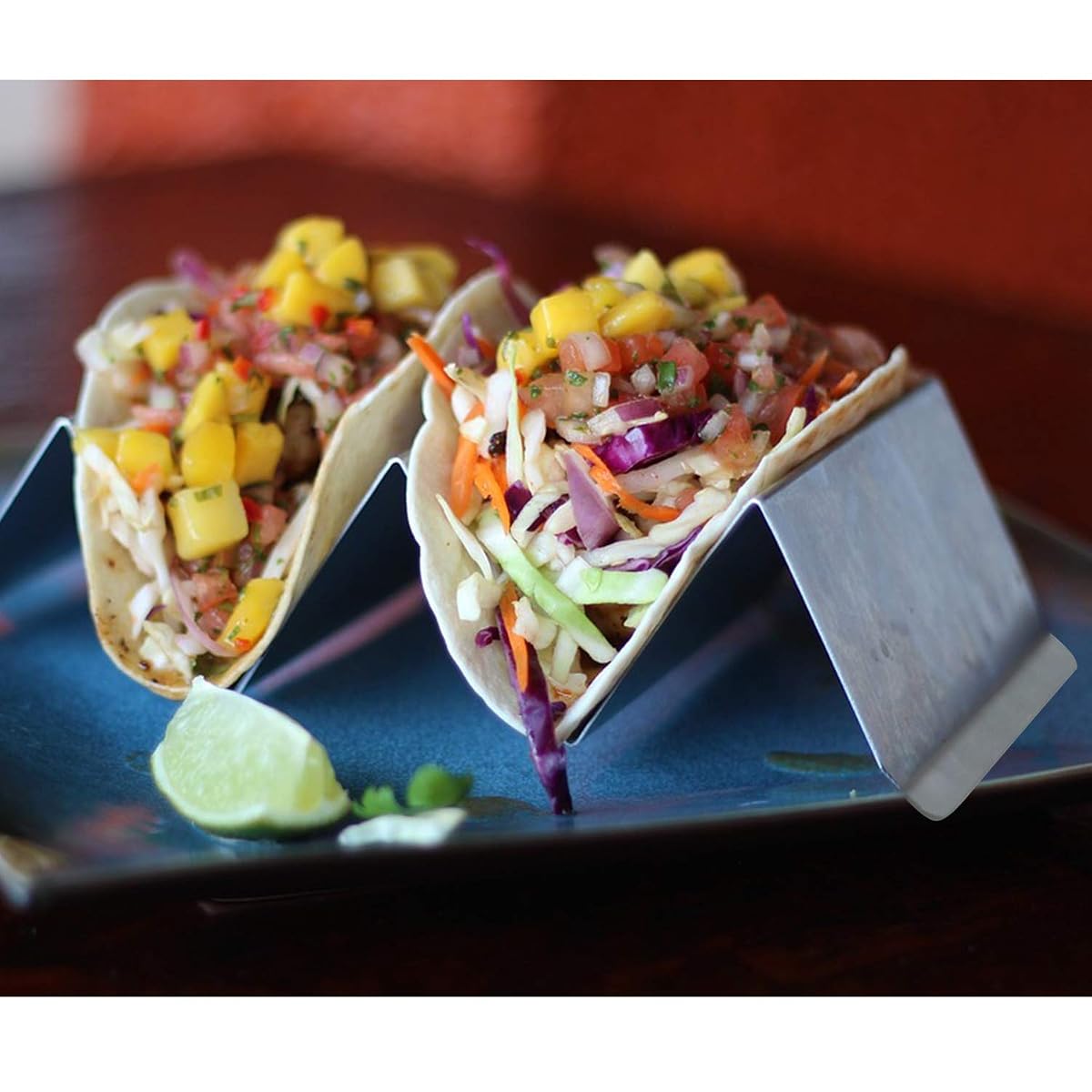 Lulu Home Taco Holders, Stainless Steel Taco Trays, Oven, Grill and Dishwasher Safe, Good Holder Stand On Table (4 Pack) - imagem de detalhe 4