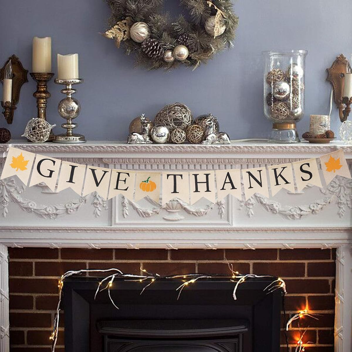 Lulu Home Fall Festive Give Thanks Banner - 6.6 FT Burlap Harvest Banner Decor for Fall Party & Autumn Sign - detail image 4