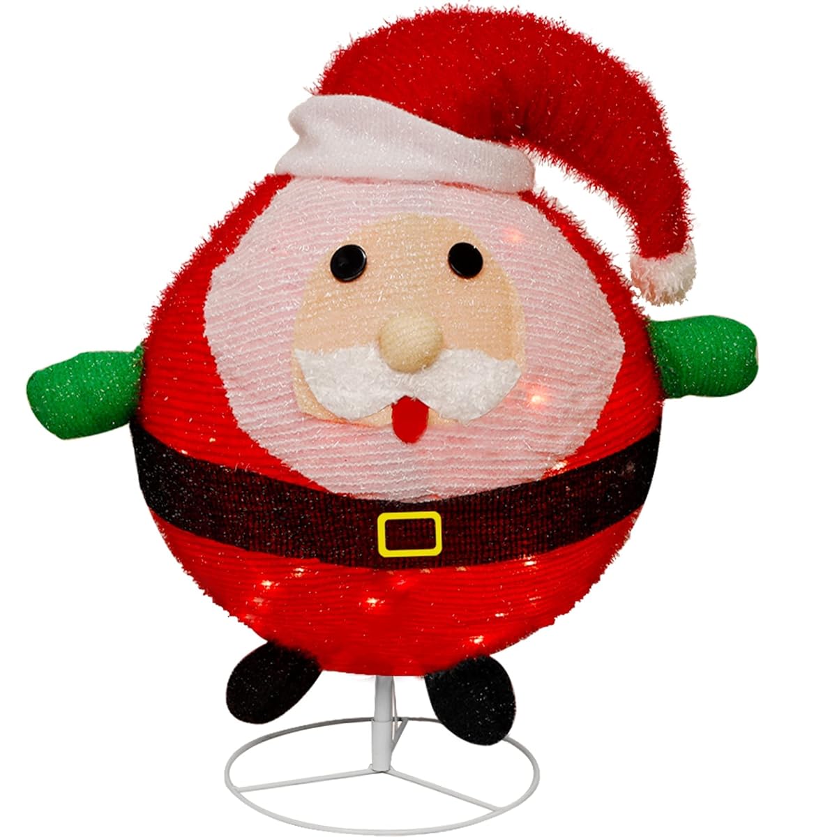 Lulu Home 23.6 Inch 48 LED Lighted Ball-Like Collapsible Santa Clause Ornaments with Clear Lights, Plug-in Foldable Light Up Adorable Father Christmas Yard Decor - imagem de detalhe 4