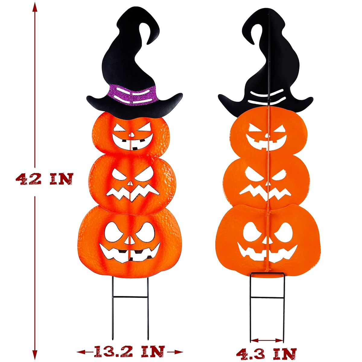 Lulu Home Halloween Yard Stake, 42" Metal Stacked Jack-O-Lanterns with Witch Hat, Halloween Pumpkin Yard Sign Stakes for Outdoor Front Yard Lawn Garden Decorations - imagem de detalhe 1