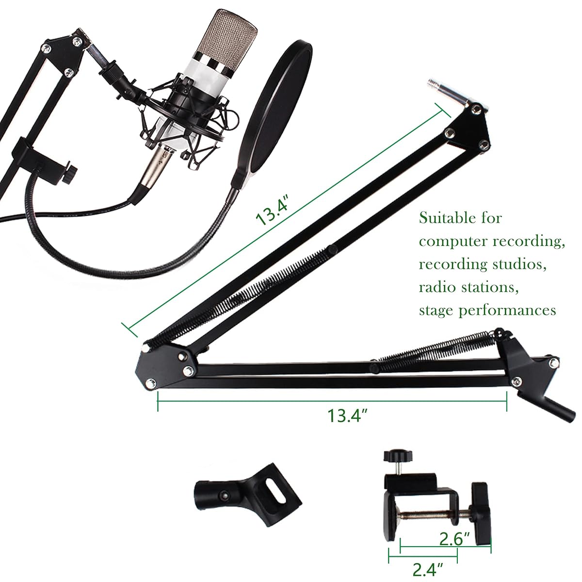 Lulu Home Mic Stand for Blue Yeti, Microphone Arm with Windscreen and Pop Filter Suspension Scissor Arm Stands for Studio Recording and Broadcasting, Blue Yeti Mic Stand - detail image 2