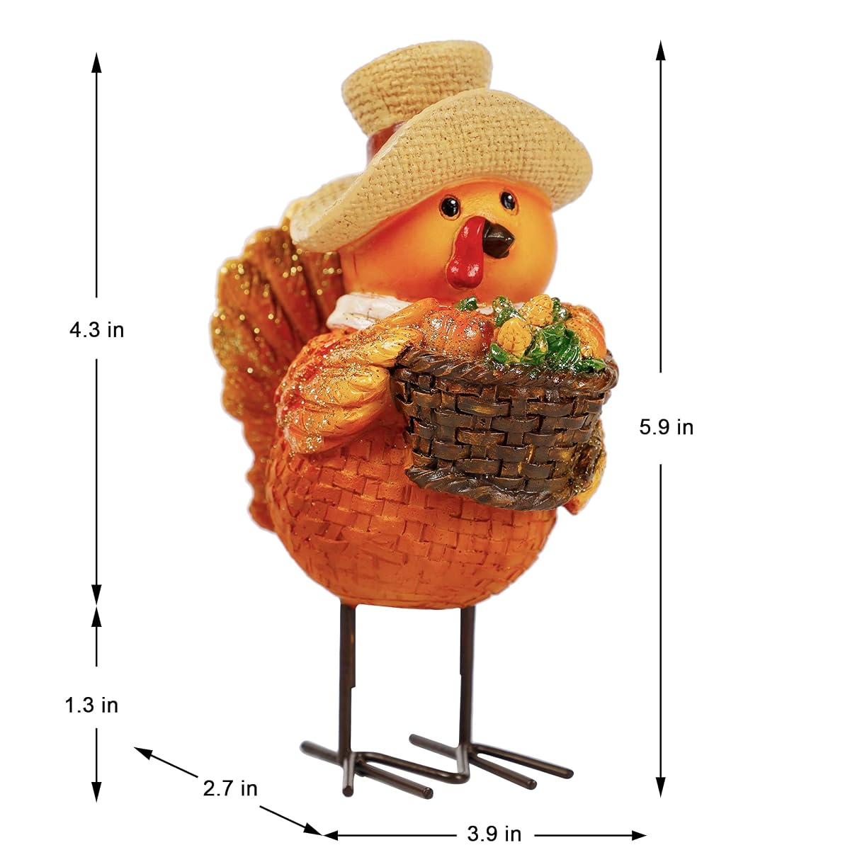Lulu Home Thanksgiving Turkey Figurines, 2 Pack Resin Turkey Ornaments with Metal Legs Autumn Shelf Sitters, Thanksgiving Craft Turkey Fruit Kitchen Figurines Fall Fireplace Home Decor - imagem de detalhe 1