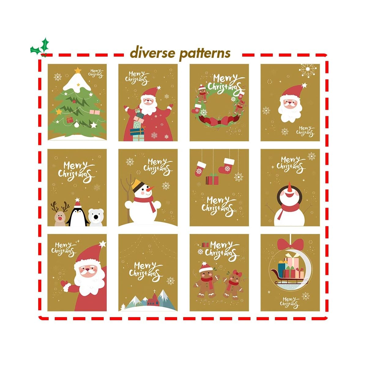 Lulu Home Christmas Gift Bags with Handle, 24 Pieces Kraft Bags with Assorted Christmas Prints, Xmas Gift Bags Large, Medium and Small for Gifts Wrapping - imagem de detalhe 2
