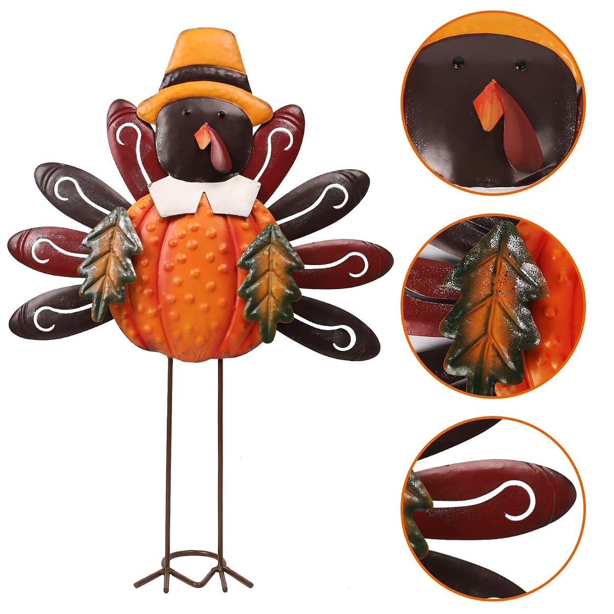 Lulu Home Thanksgiving Turkey Decors, Set of 2 Metal Turkey Standing Fall Decorations, Happy Thanksgiving Autumn Fall Outdoor Decorations - imagen de detalle 4