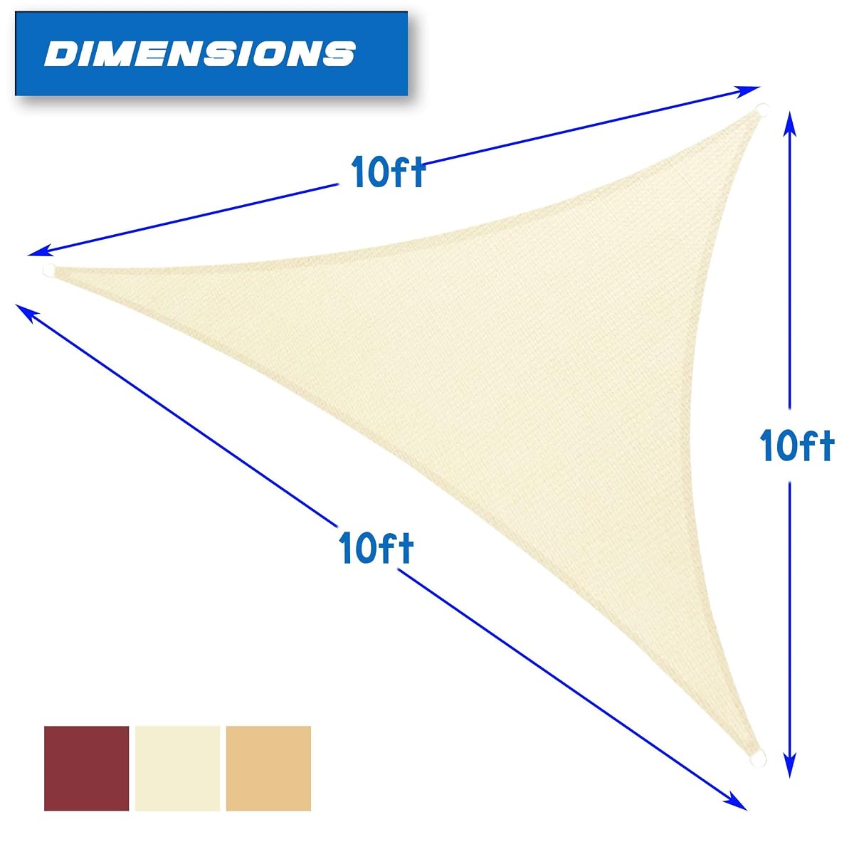 Lulu Home 10'x10'x10' Triangle Sun Shade Sail, UV Block Shade Sail, Outdoor Sun Shade Canopy for Patio Backyard Garden, Cream - imagen de detalle 1