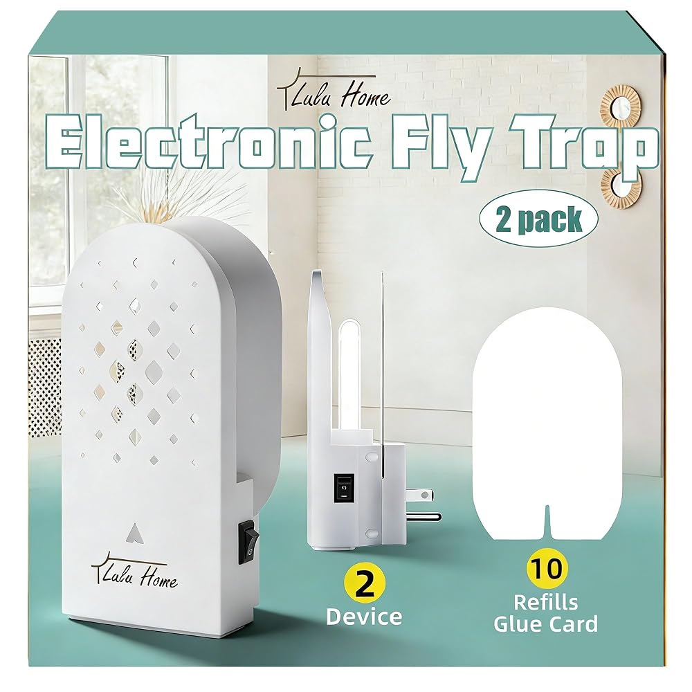 Lulu Home Indoor Flying Insect Trap, 2 Packs Plug-in Bug Light Catcher with 10 Reversible Sticky Pads, 365nm Wavelength Attracting Mosquitos, Moths, Fruit Flies, Gnats and More for Home & Office