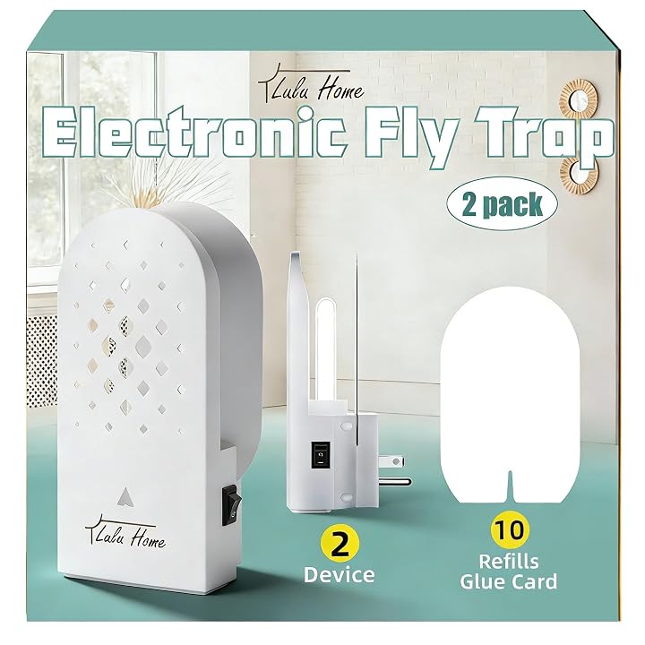 Lulu Home Indoor Flying Insect Trap, 2 Packs Plug-in Bug Light Catcher with 10 Reversible Sticky Pads, 365nm Wavelength Attracting Mosquitos, Moths, Fruit Flies, Gnats and More for Home & Office
